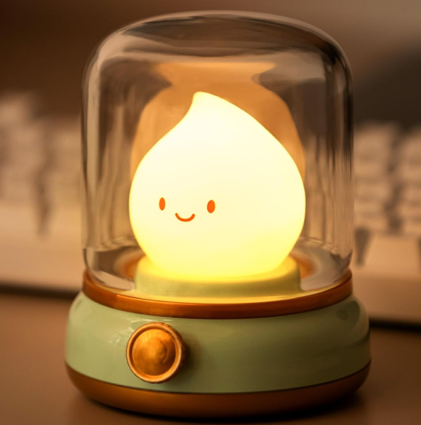 Smiley shaped night light for nursery, rechargeable stepless dimmable lamp in forest green, gift for new moms, kids and toddlers