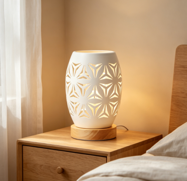 Small bedside night lamp with metal shade and wooden base, desk lamp without bulb, decor for bedroom, living room, office, restaurant and bar (White)
