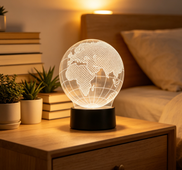 Stylish 3D acrylic globe rechargeable table night light for bedroom and living room